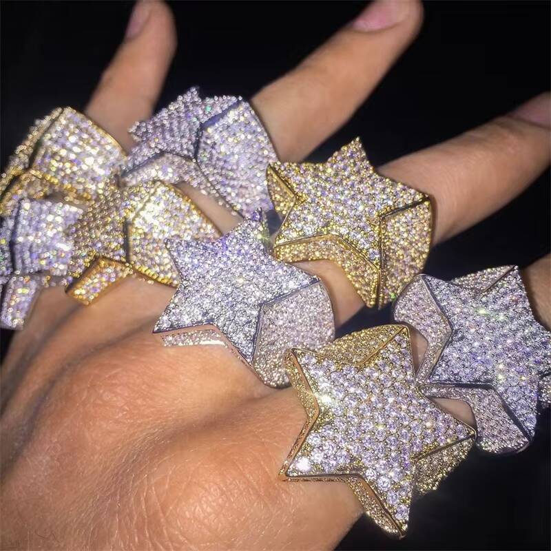 Factory Custom Luxury Jewelry 925 Silver VVS Moissanite Diamond Hip Hop Star Ring Iced Out Letter Ring Fine Jewelry for Men