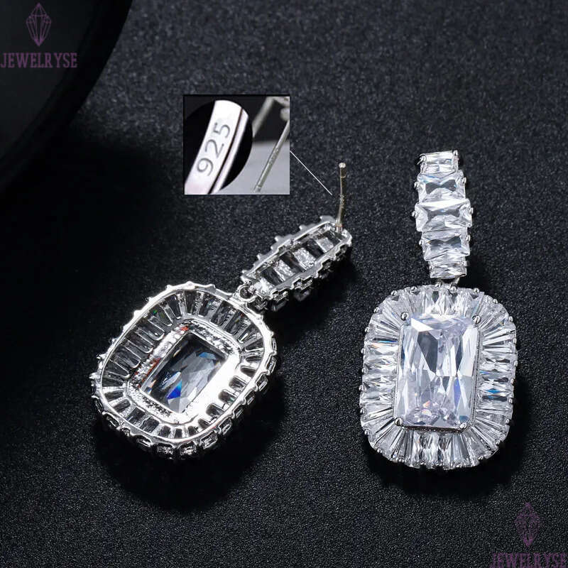 Fashion Noble jewelry Square Charm designer earrings For Bride Wedding 925 Sterling Silver Post White Blue AAA Cubic Zirconia Copper Women Engagement 