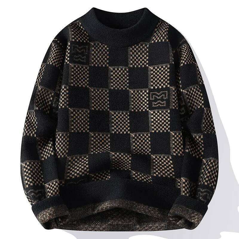 New Checkered Sweater American 2024 Trendy Men's Tops Classic Autumn Knitted Hoodie Fashionable Slimming Harajuku