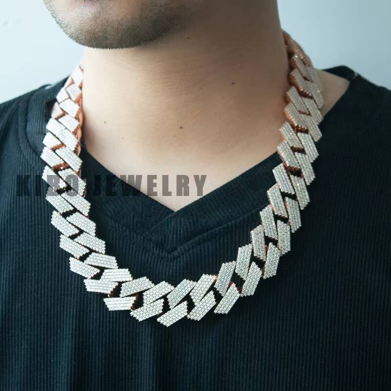 Custom Cuban Chain 26mm Width 4 Rows Moissanite Flower Setting Hip Hop Ice Out Cuban Link Chain Necklace
