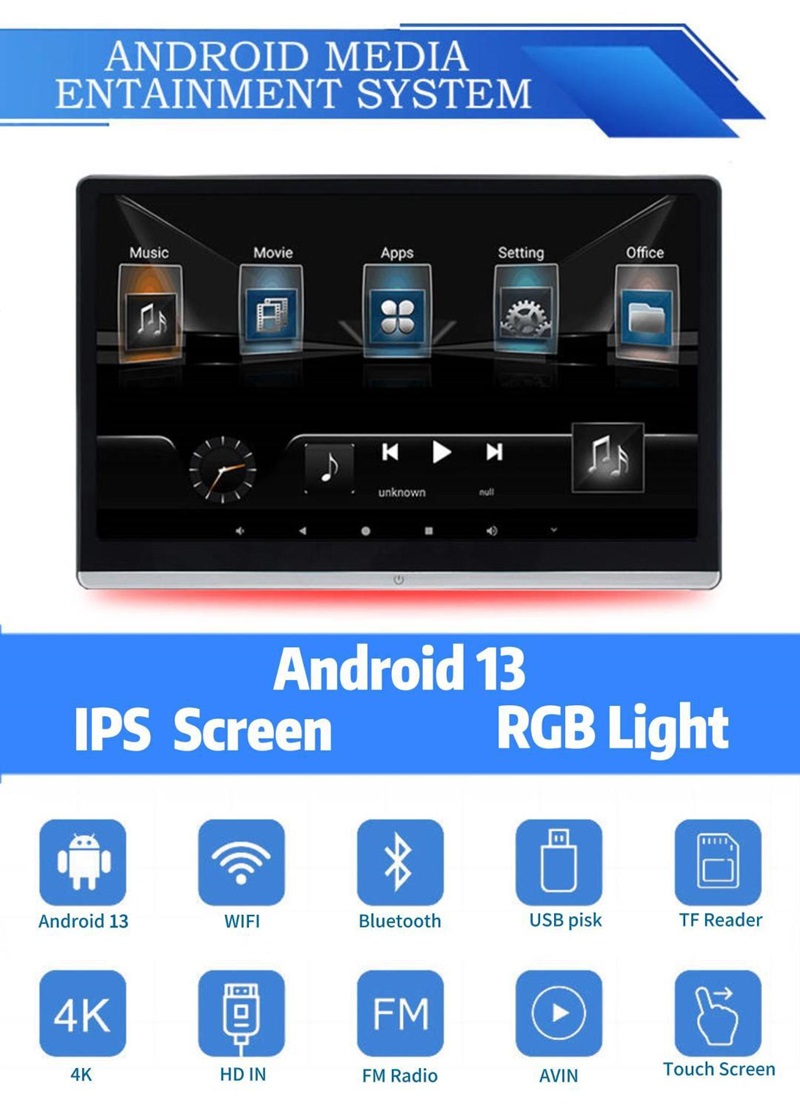 10.1 Inch 1920x1080P Wifi Android 13 Car Screen Headrest Monitor With Video Multimedia Rear Seat Entertainment System for Benz BMW