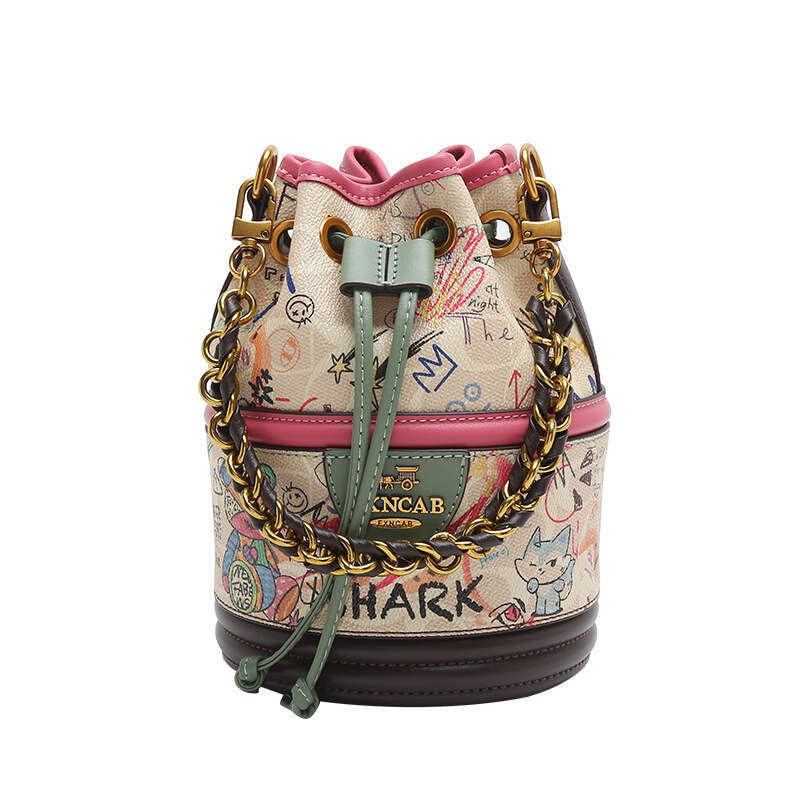 Dropshipping Drawstring Graffiti Bucket Bag 2024 High-end Niche Cylinder Handbag Wholesale