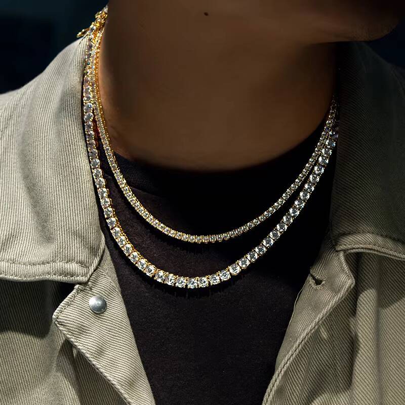 Hot Sale Moissanite Tennis Chain 925 Silver Gold Plated Mossinate 4mm Tennis Chain Moissanite