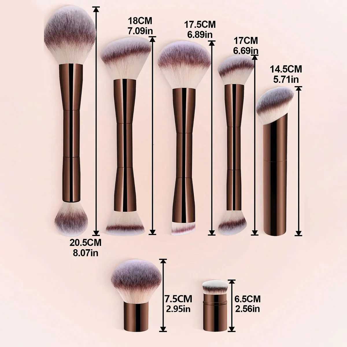 7pcs Professional Makeup Brush Set Includes 4pcs Dual-Ended Face Brushes 1pc Angled Brush 1pc Short Handle Foundation BrushT251205