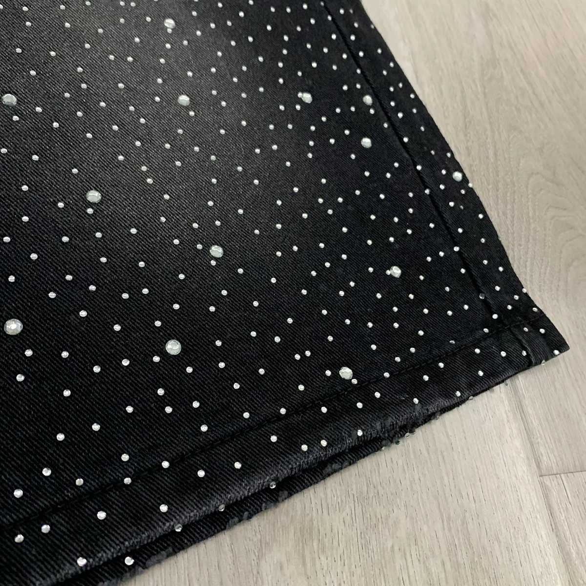 Full Rhinestone Shinning Black Baggy Jeans Shorts for Men Letter Embroidery Brilliant Diamond Loose Denim Knee Length Pants H251230