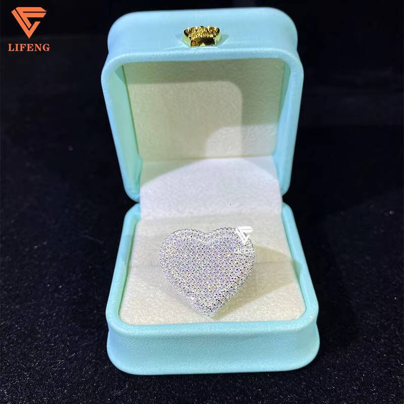Luxury 18K Iced Out Moissanite Ring 925 Sterling Silver Love Heart Shape Finger Ring Pass Diamond Test for Women Gift