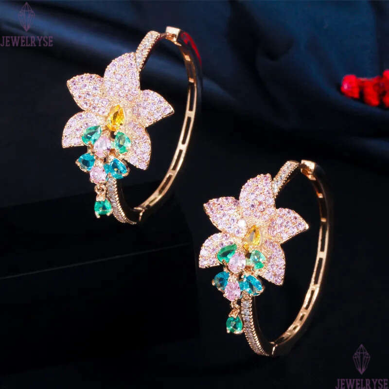 Fashion Hoop Crystal AAA Cubic Zirconia Flowers Designer Earrings Copper Colorful CZ Circle Earring Gold Jewelry Valentines Day For Women Party Gift