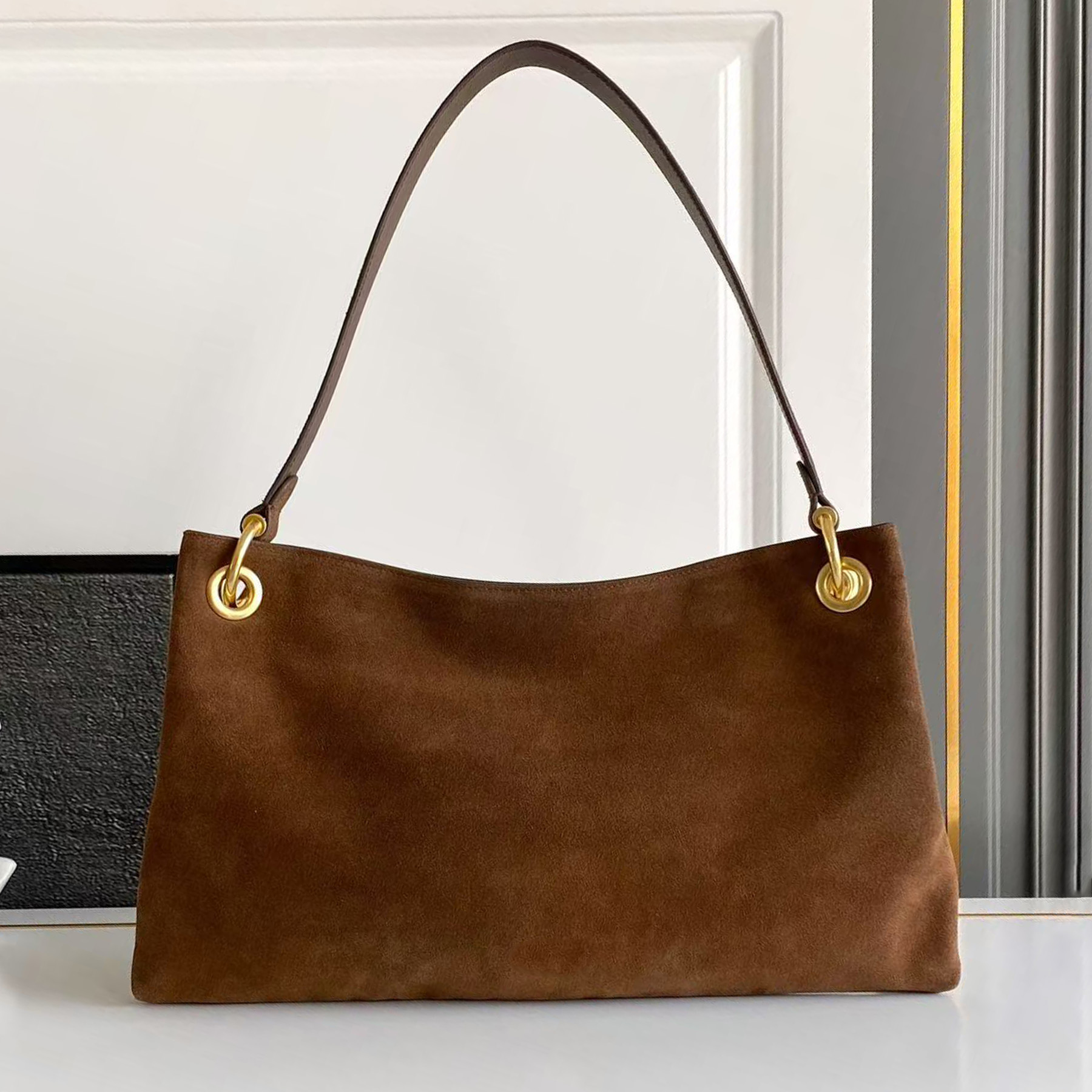 Top Quality 10A Etude Large Suede Shoulder Bag Luxury Designer Soft Genuine Leather Handbag Golden Hardware Clutch Bag Magnetic Closure Tote Bag Purse