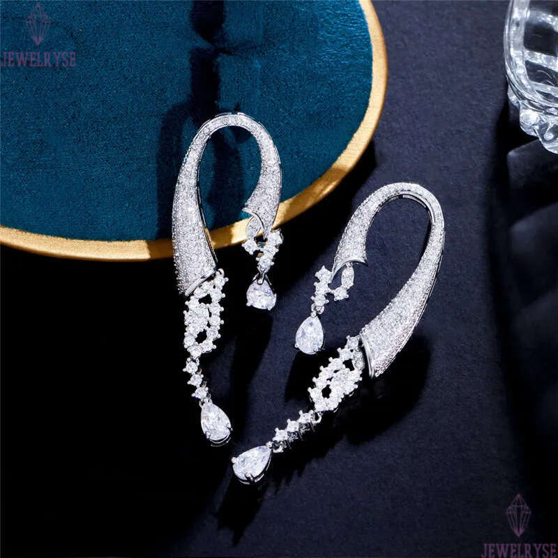 Fashion 65mm AAA Cubic Zirconia Diamond Designer Earring for Woman Luxury Copper Plated Silver South American Bride Wedding Engagement Dangle Earrings