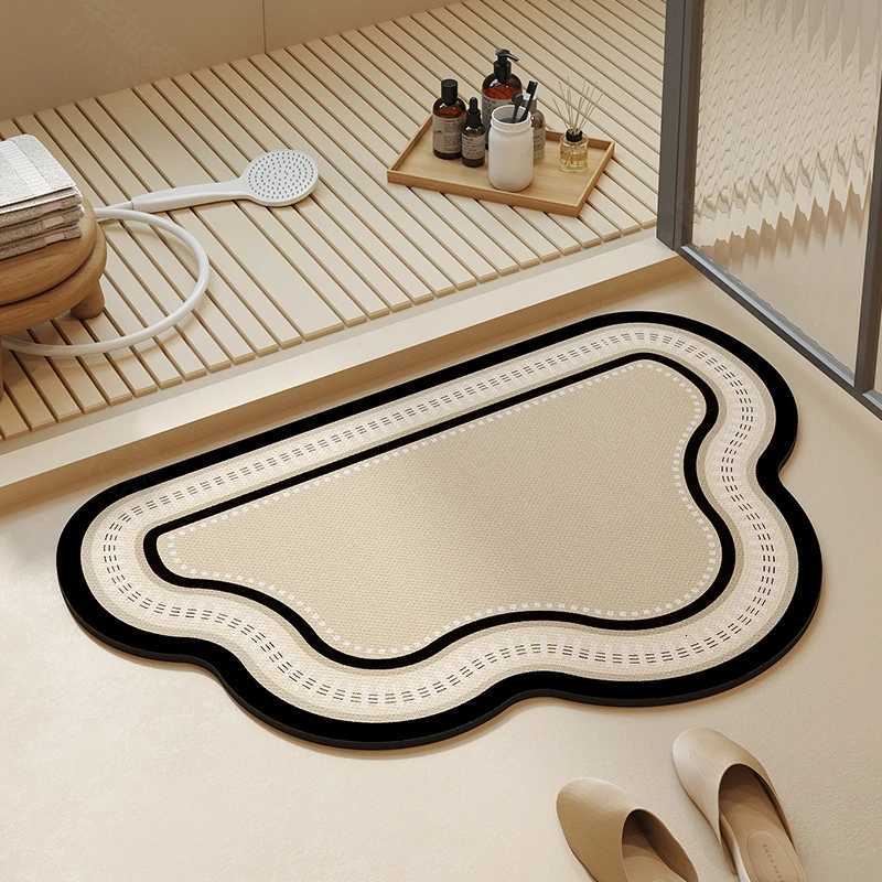 Retro bathroom floor mat cloud-shaped diatom mud absorbent cushion home bathroom floor mat shower non-slip carpet mat H251205