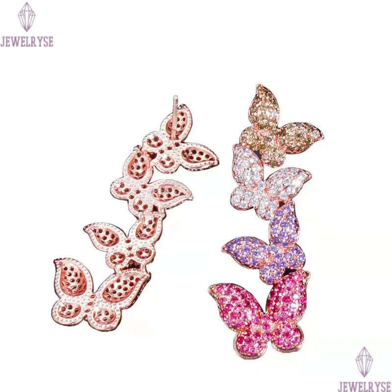 Vintage Long Butterfly Charm designer earring White AAA Cubic Zirconia Earrings Rose Gold Copper 925 Sterling Silver Post Jewelry EarringsFor Women Te
