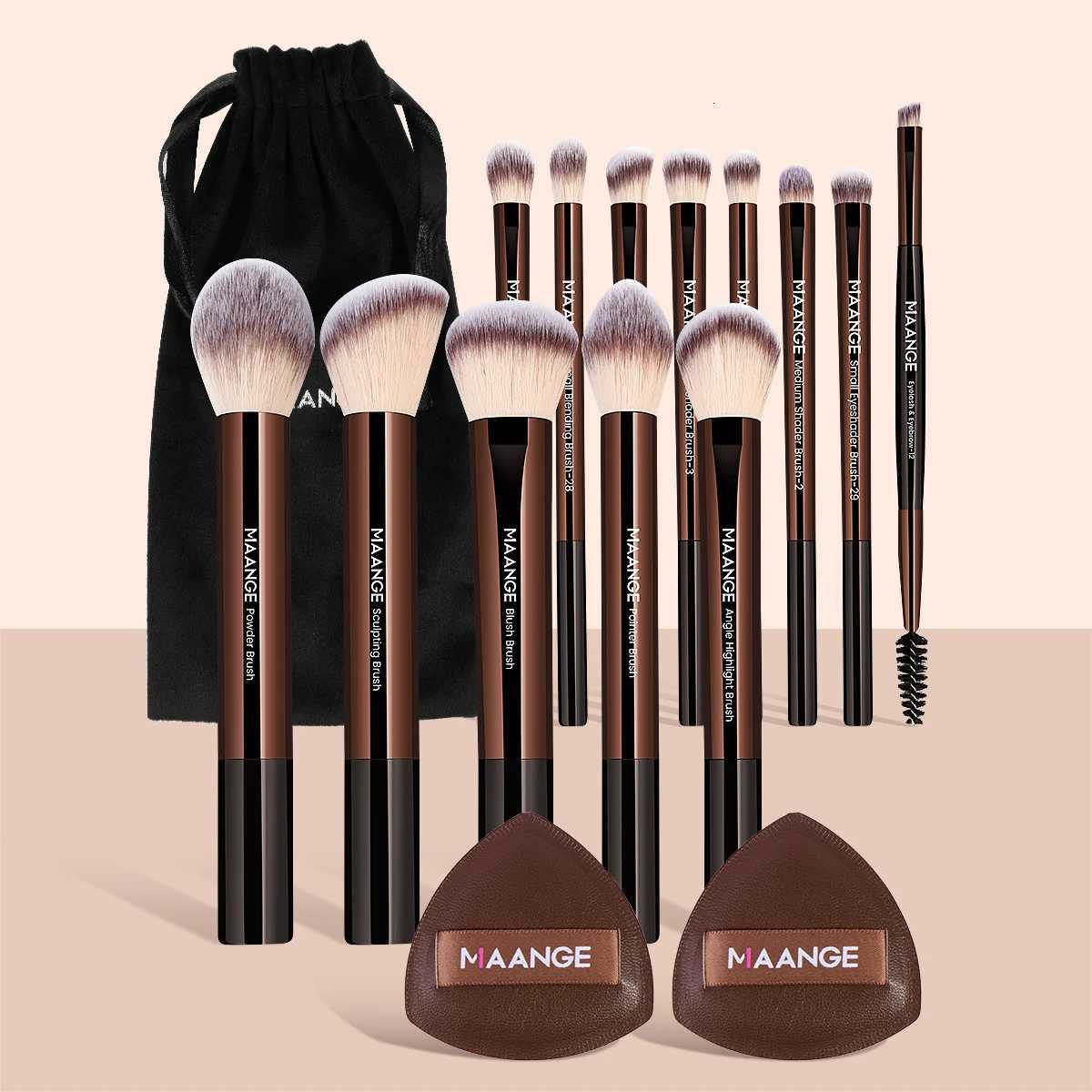 MAANGE 15pcs Makeup Tool 13pcs Makeup Brushes Set Foundation Powder Blush Eyeshadow Brush 2pcs Air Cushion Puff Beauty BlendingT251205