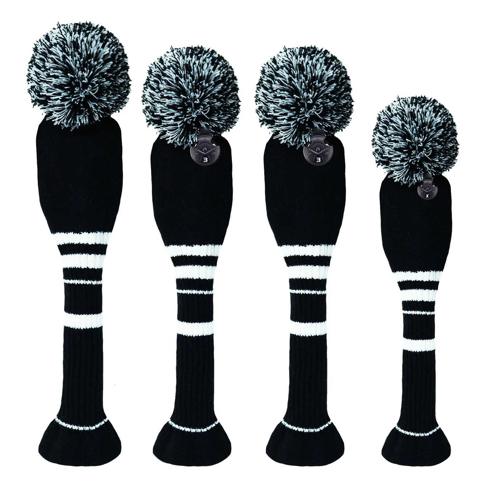 Knitted Golf Club Head Covers 4Pcs/Set Stretchable Pom-Pom Cover for Driver Fairway Wood Striped Contrast Colors Y251205