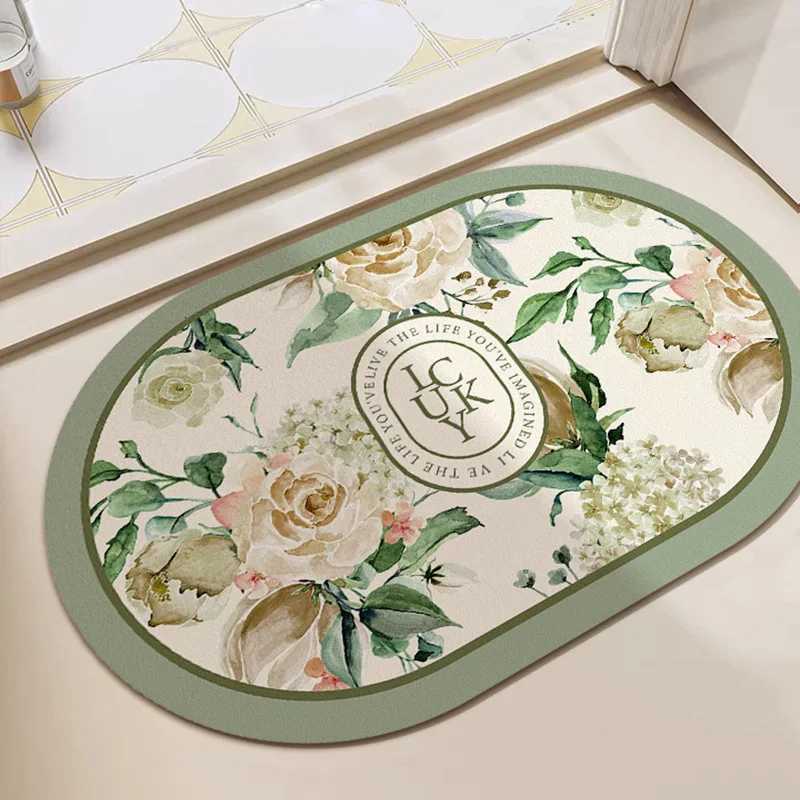 European camellia retro diatom mud floor mat bathroom toilet door water absorption non-slip foot mat quick drying door mat H251205