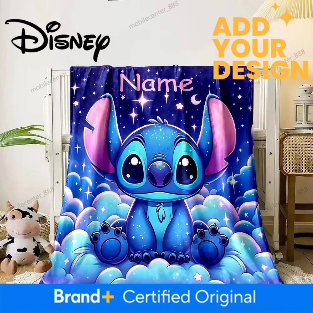 custom 1PC Disney Stitch Printed Blanket Can Be Custom with Name, Soft Warm, Suitable for Home, Office, Camping and Car Girls Gifts