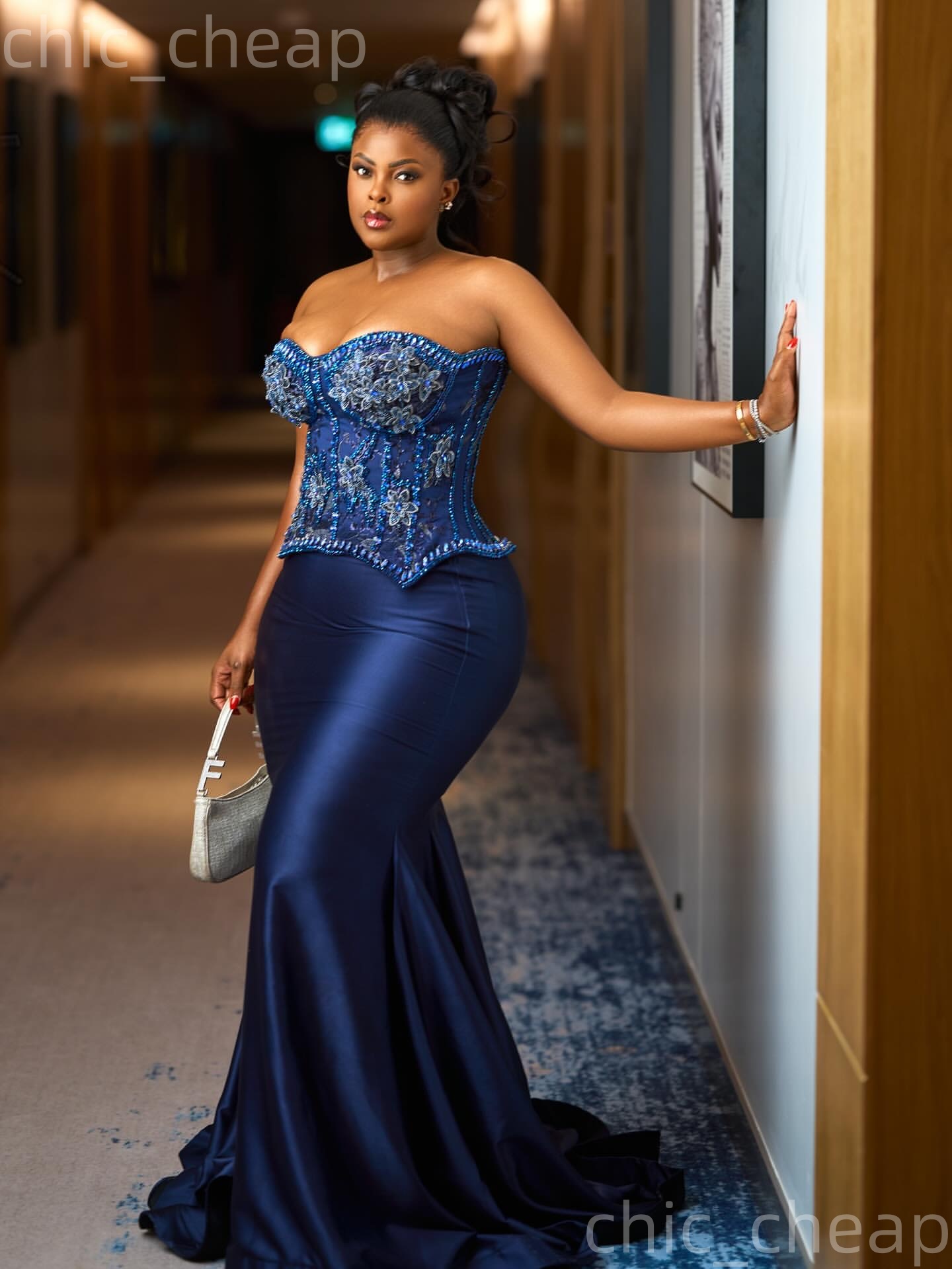 Aso Ebi Royal Blue Mermaid Prom Dresses 2026 Crystals Floral Lace Satin Evening Formal Party Second Birthday Engagement Gowns Plus Size Dress For Spec