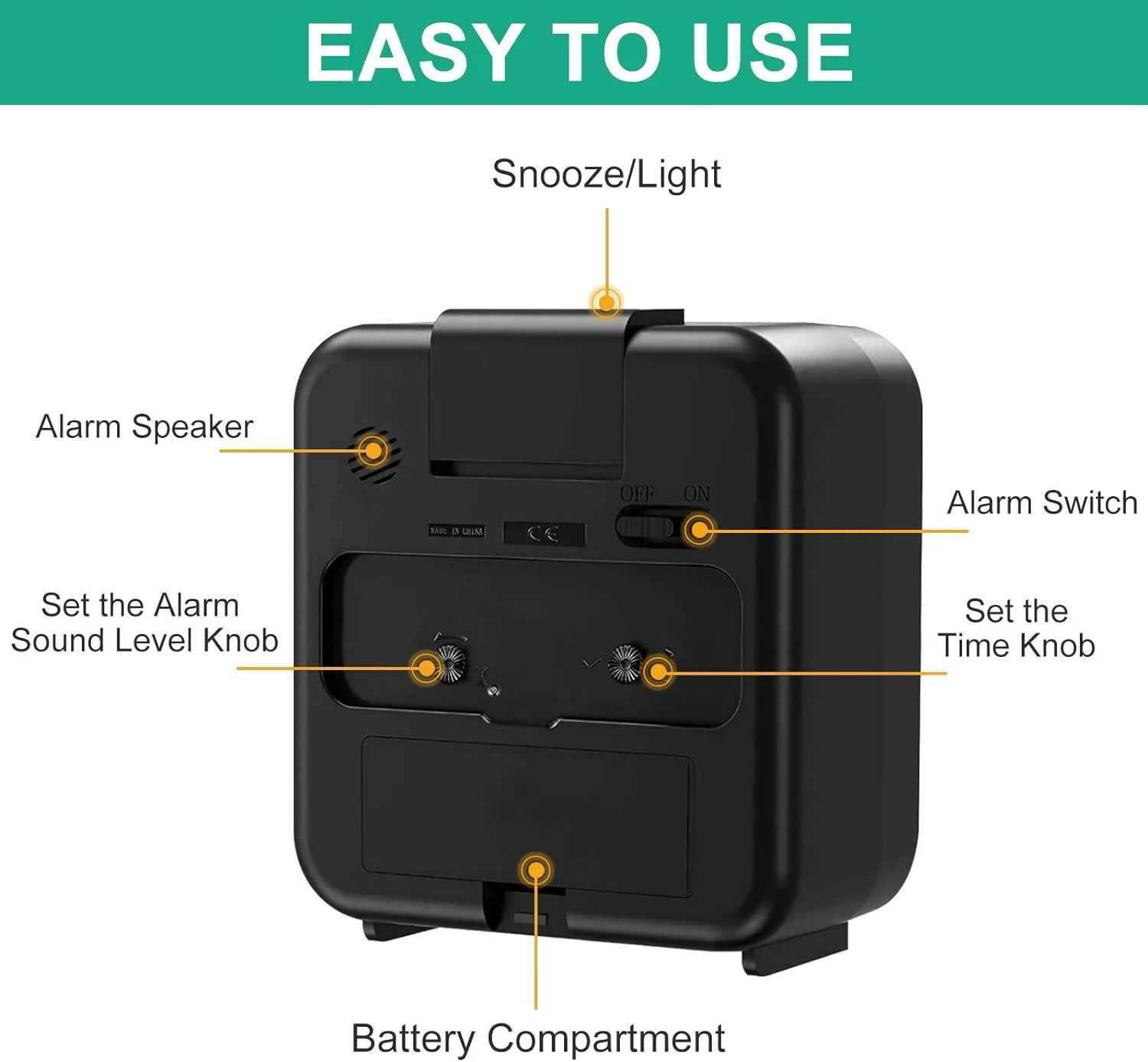 Square small alarm clock fashionable bedside clock silent movement luminous pointer with night light with alarm clock function M251205 - view 5