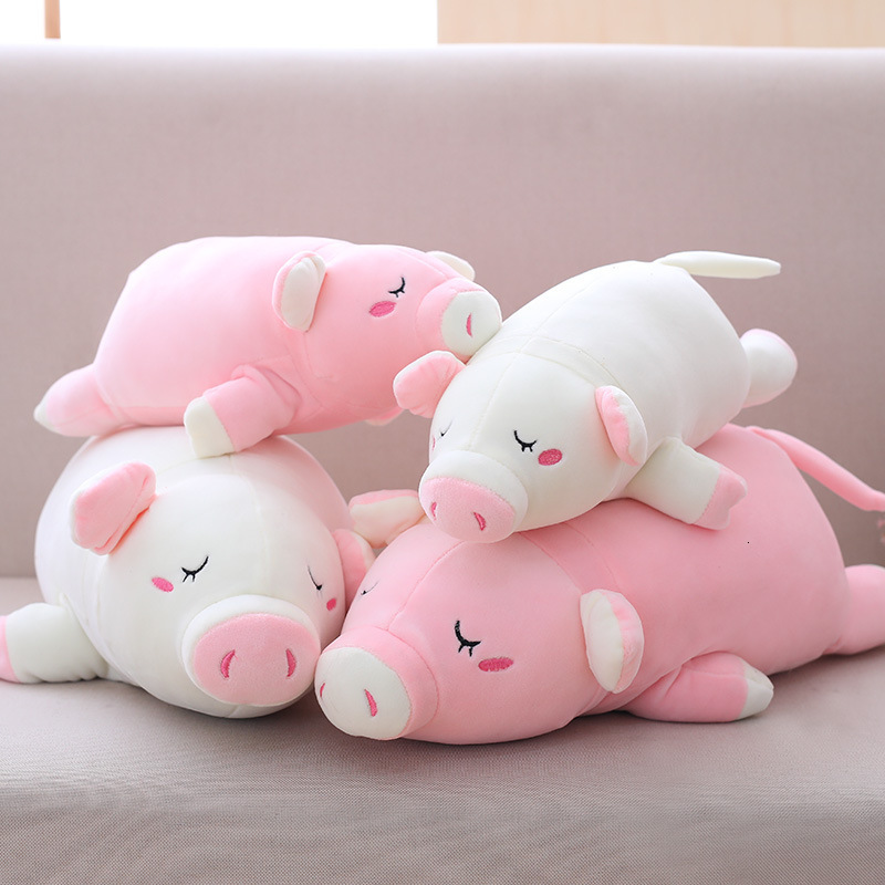 Giant Piggy Doll Pink White Lying Sleepy Plush Animal Toy Ultra Soft Squishy Down Cotton Stuffed Children Gift 210728