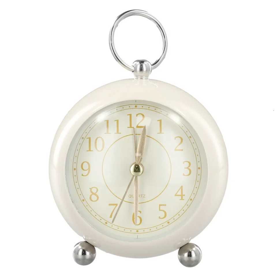 Silent Vintage Alarm Clock Round Small 12 Hour Display Analog Decor For Table Night Light Non Ticking Portable M251205
