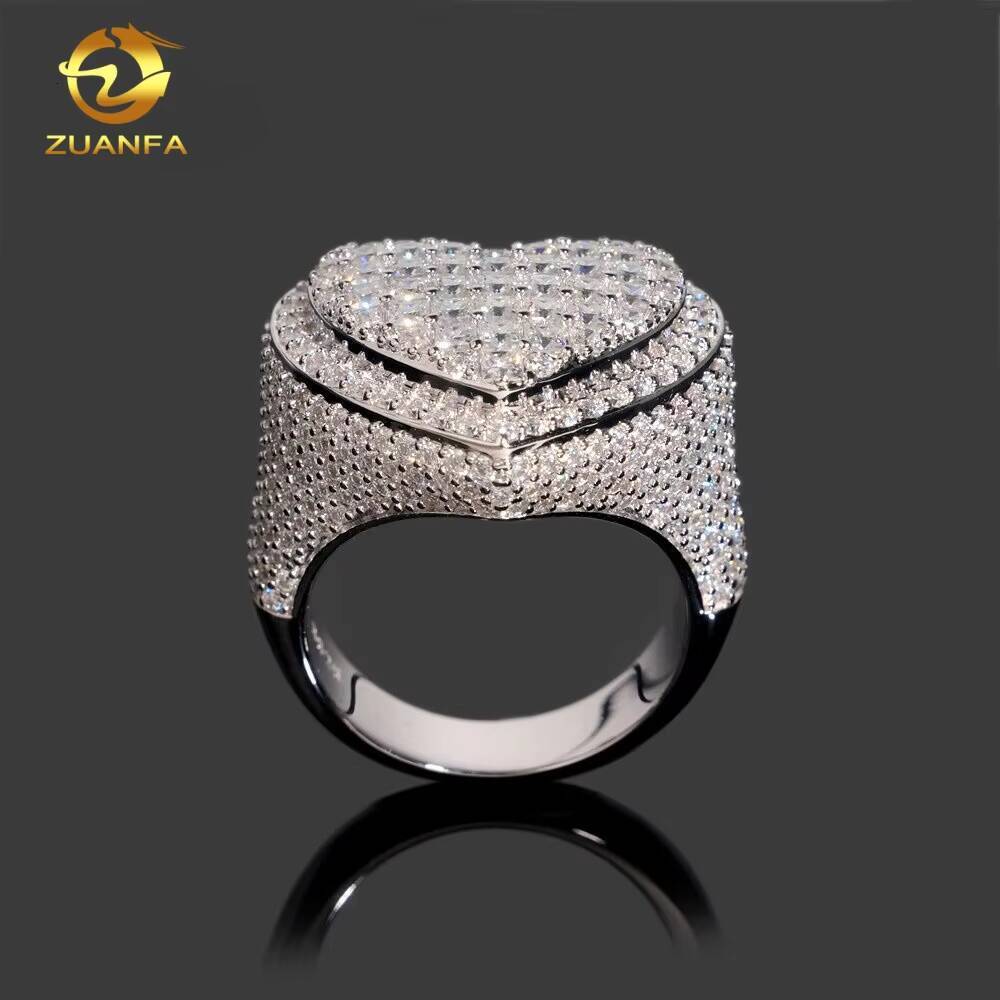 Trendy 925 Silver Men Ring Stock Princess Cut Heart Design Fine Hip Hop Jewelry VVS Moissanite Diamond Iced Out Jewelry