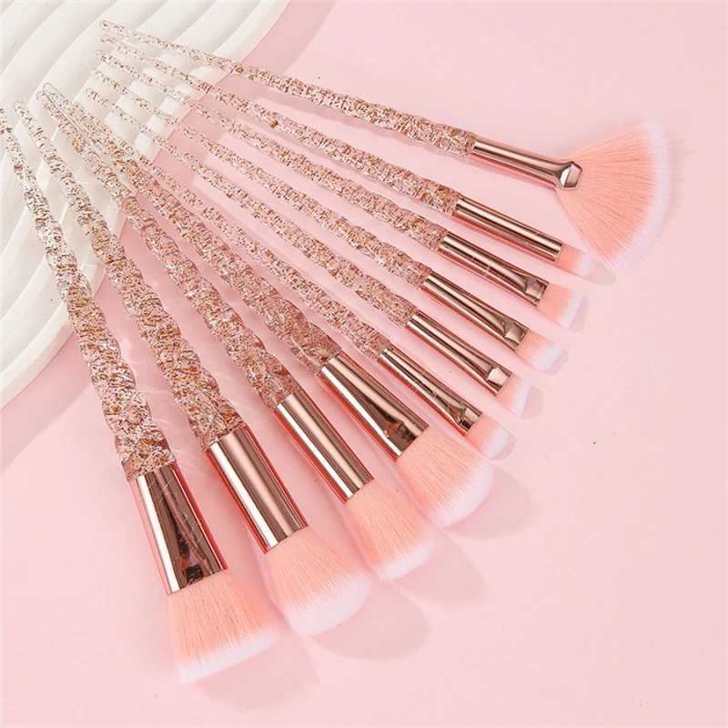 10Pcs Threaded Makeup Brushes Crystal Transparent Spiral Handle Loose Powder Blush Brushes Beauty Tools Cosmetic Brushes SetT251205