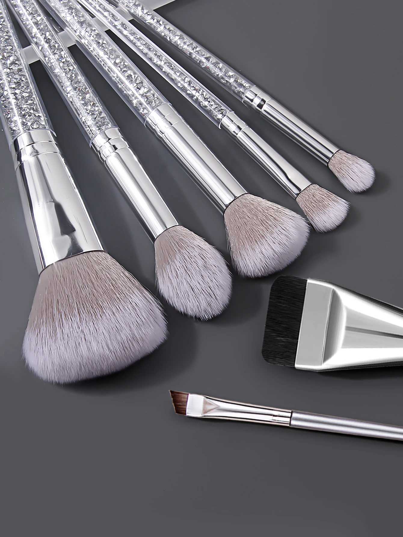 11PCS Diamond Handle Makeup Brush Set Flat-head Brush/Blade Eyeliner Brush Soft Makeup Sponge Egg Powder PuffT251205