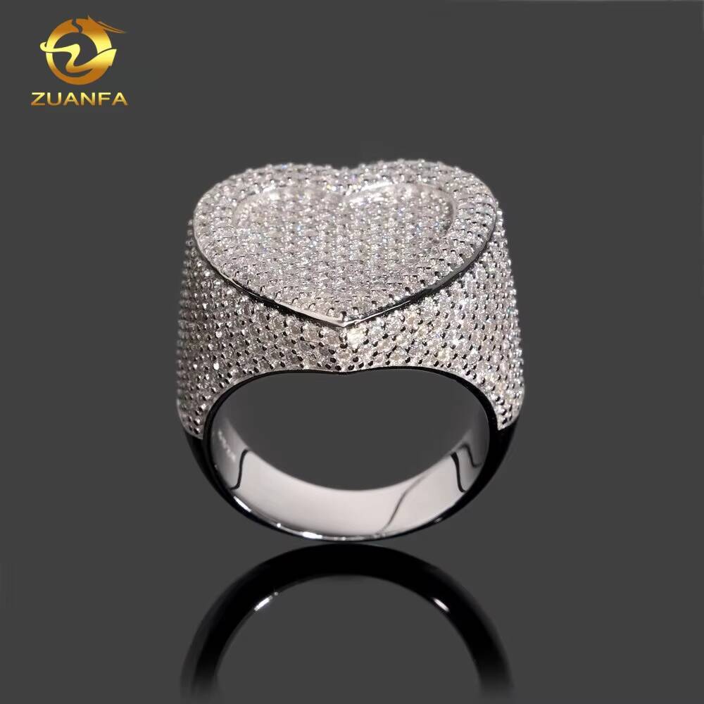 GRA Certificate 925 Silver Stock Heart Shape Fine Hip Hop VVS Moissanite Jewelry Diamond Iced Out Jewelry Ring for Men
