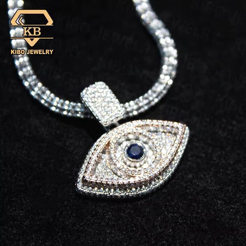 Fine Jewelry Ice Chain 925 Sterling Silver Rose Gold Two Tone Eye Pendant Charm Necklace