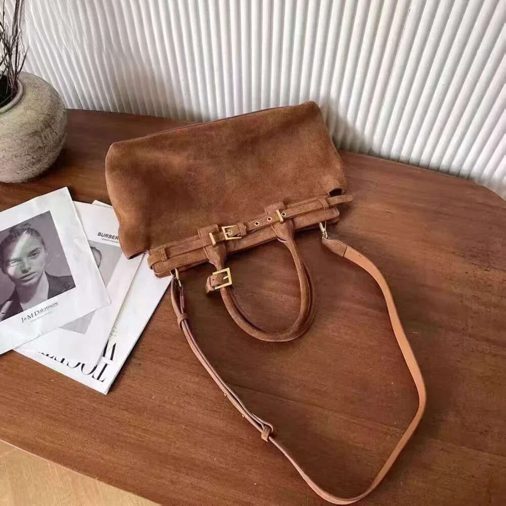 Luxury Bag Designer Shoulder Bags Totes Hobo Winter Matte Coffee Camel Grey Large Tote Russian Style Real Suede Cow Leather Women Handbag Nubuck Commu