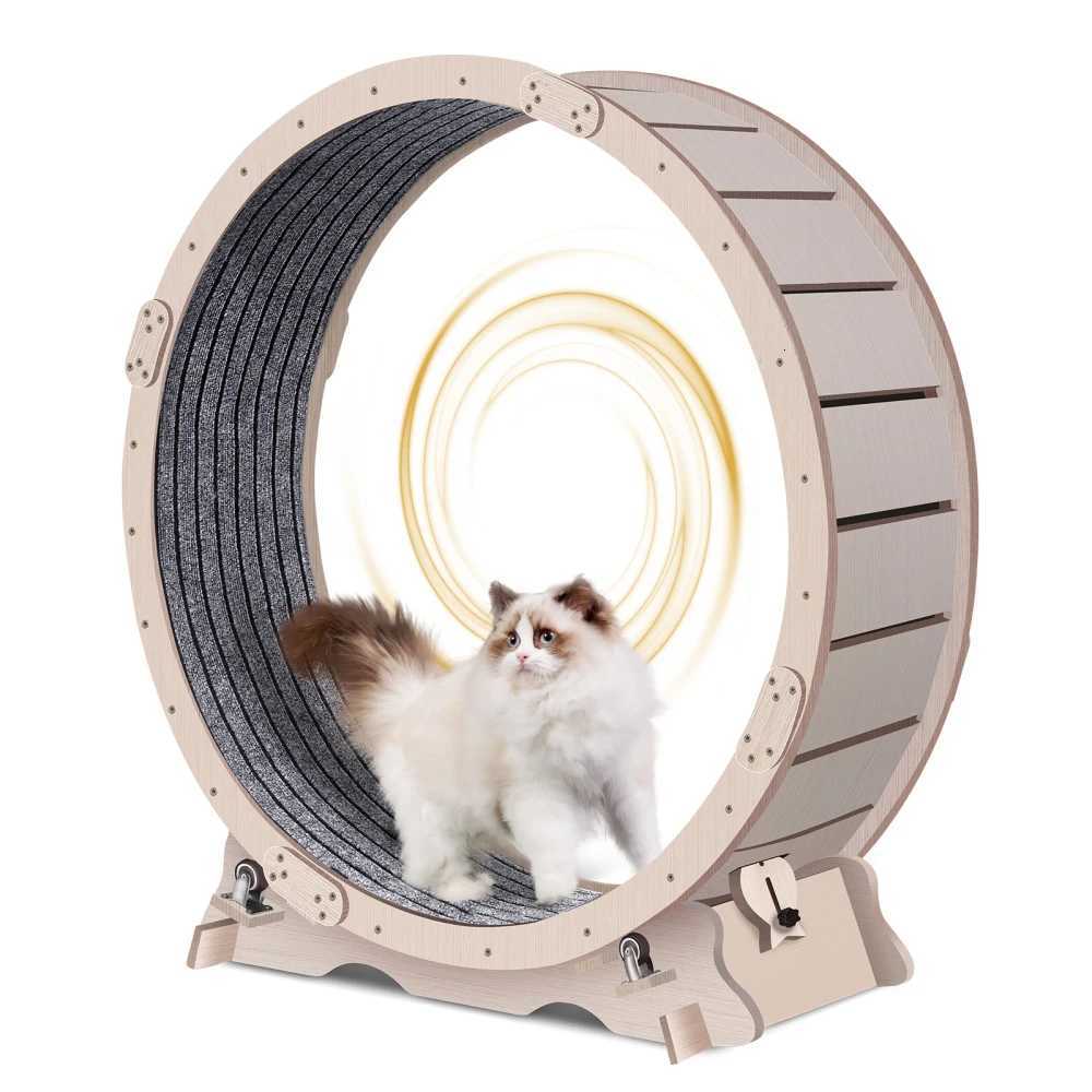 Cat Exercise Wheel For Indoor Cats Cat Running Wheel With Carpeted Runway 41 Natural Wood Color M251205
