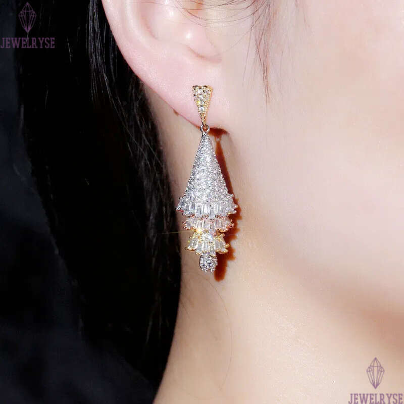 Luxury charm skirt diamond earring designer for woman party South American AAA Cubic Zirconia Copper Bride Wedding Engagement Gold Silver Earrings Gif