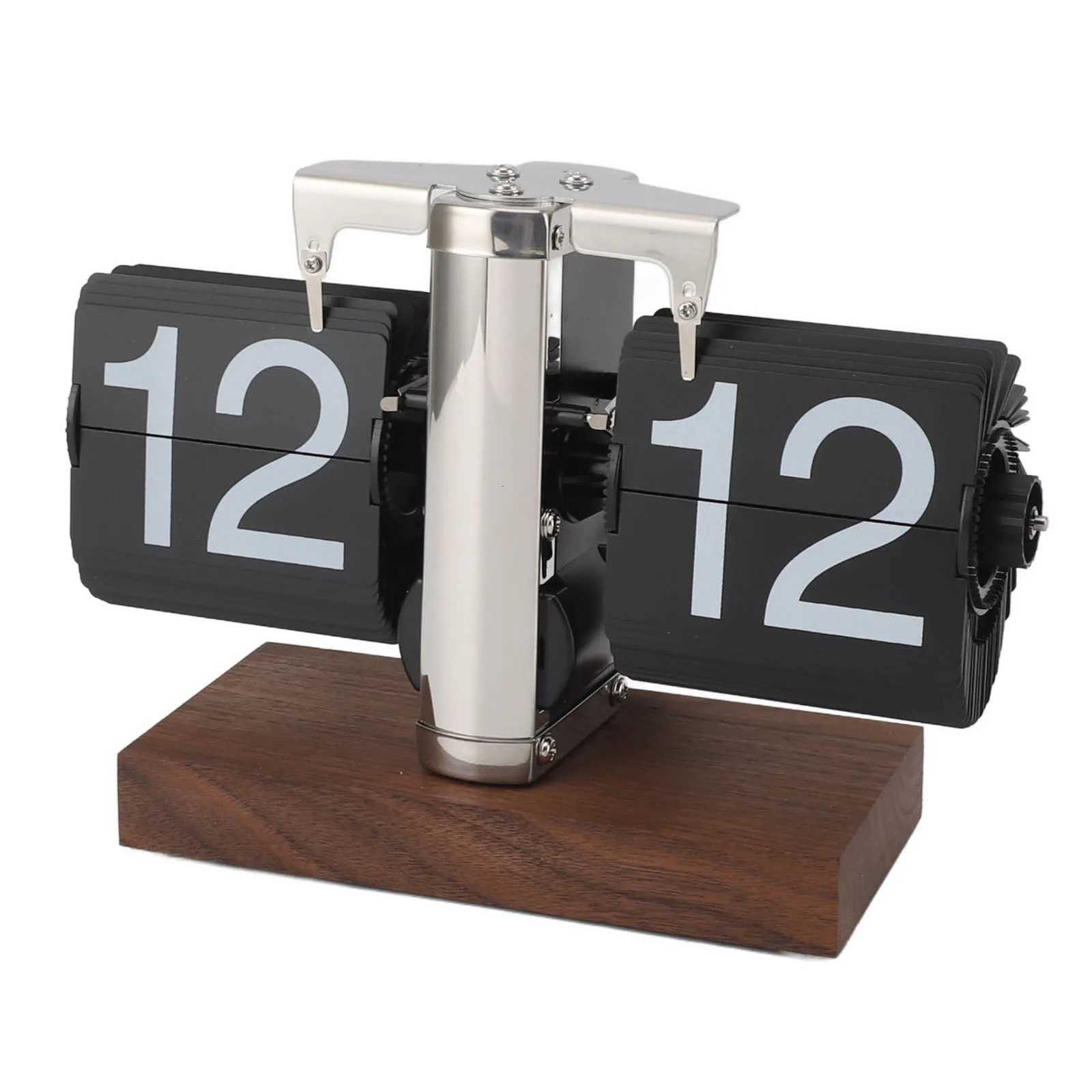 Desk Clock Wood Base Mechanical Clock Stainless Steel Battery Powered Knob Adjust for Living Room M251205 - view 5