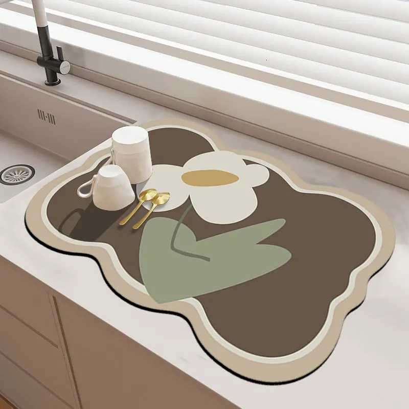 Mat for kitchen Flower Shape Rug Kitchen Drying Mat for dishes Absorbent Non-slip Door Mat Sink Carpet Coffee Mat H251205