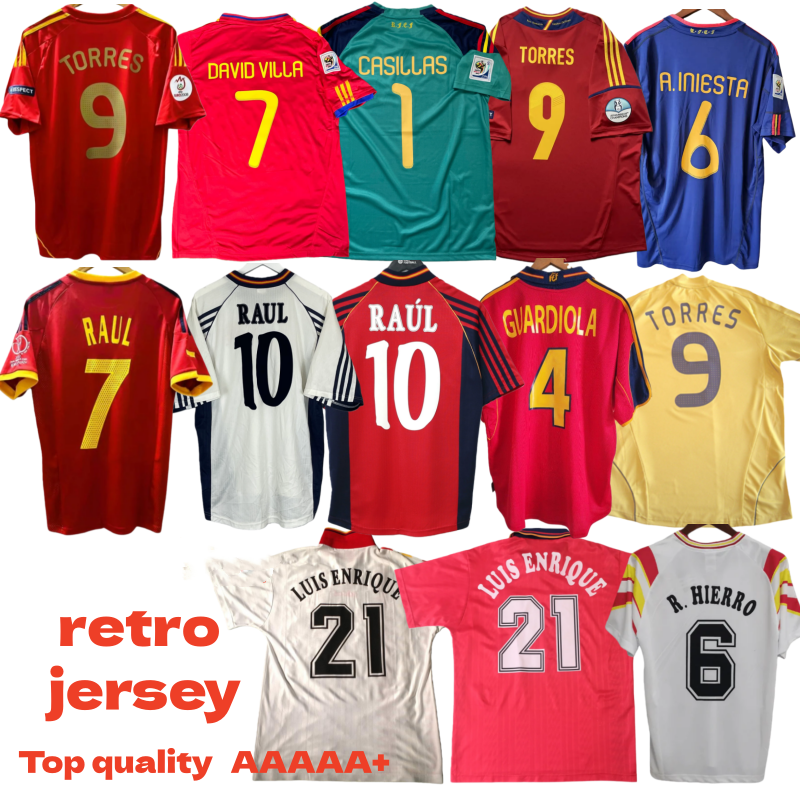Camiseta de futbol Spain Retro soccer jerseys Espana 1994 1996 2002 2008 2010 2012 football shirt vintage DAVID VILLA HIERRO TORRES FABREGAS 94 96 02 08