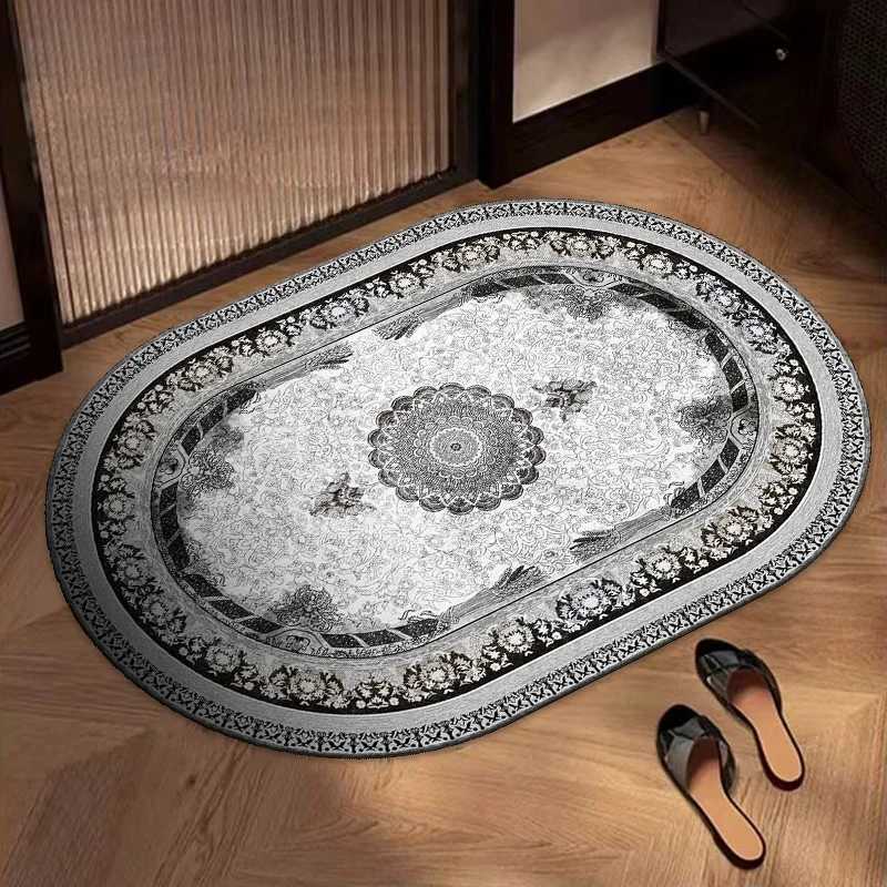 Retro French bathroom bathroom door diatom mud water absorption non-slip door mat foot pad toilet quick-drying carpet H251205