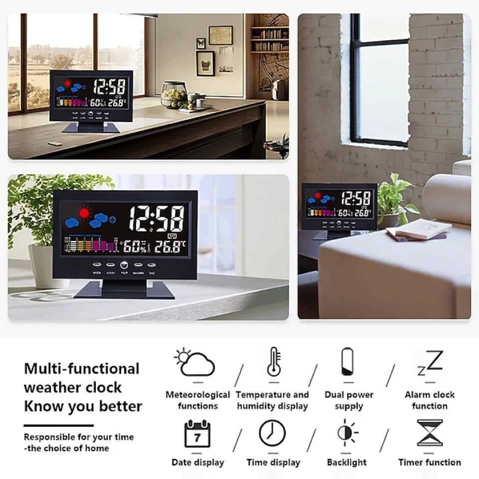 Weather Clock With Time Date Week Temperature Humidity Display Weather Forecast Function With Voice-activated Backlight Function M251205 - view 7