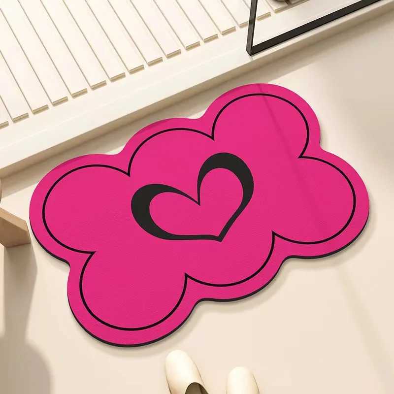 Black And Pink Bathroom Absorbent Floor Mat Soft Diatom Mud Non-Slip Foot Mat Kitchen Toilet Bathroom Door Quick Drying H251205