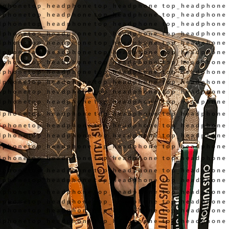 Designer Iphone case 17pro Luxury Crossbody Shoulder Strap Lanyard Phone Case 16 15 14 13 Mobile Cover Fashion Brand Wallet Purse Card Holder Case Samsung S24 Ultra