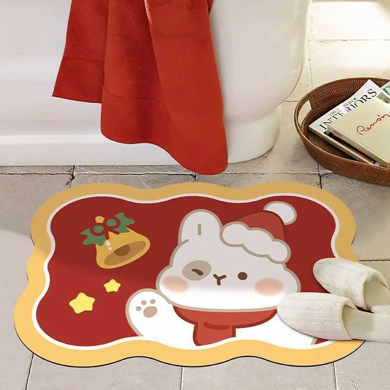 Christmas red cartoon diatom mud floor mat bathroom toilet door water absorption non-slip foot mat quick drying door mat H251205