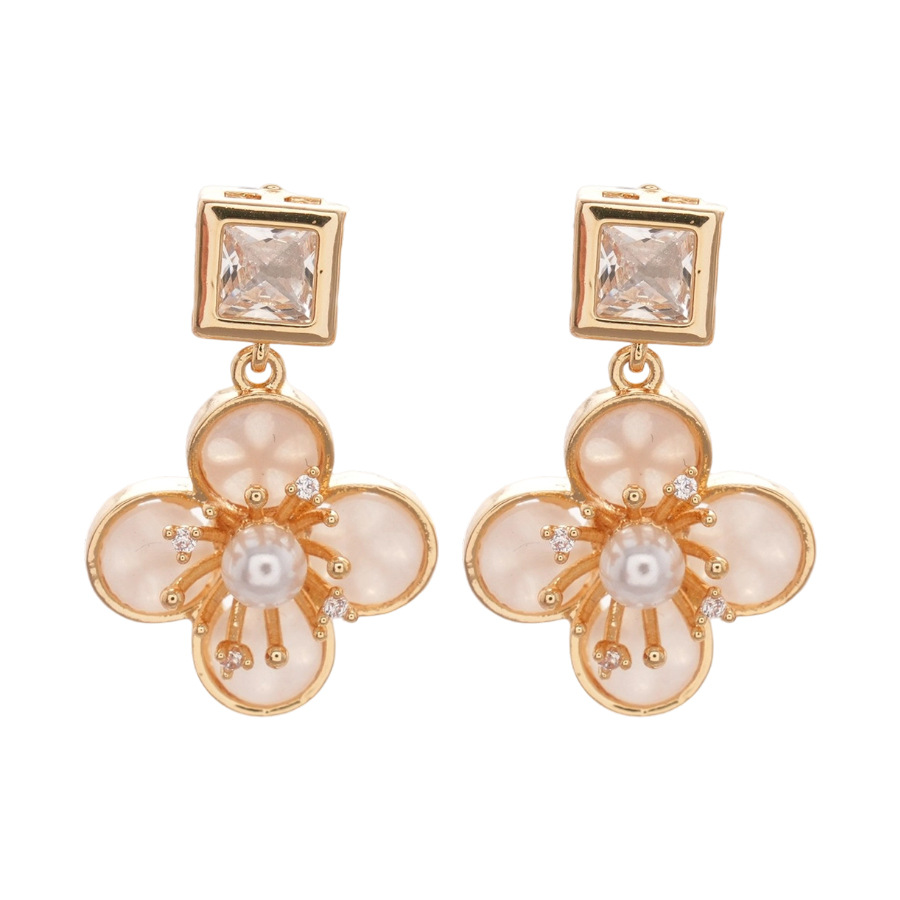 Real Gold Plated Silver Needle Zircon Flower Pearl Stud French Retro Elegant Light Luxury High-end Feel Earrings for Women - view 9