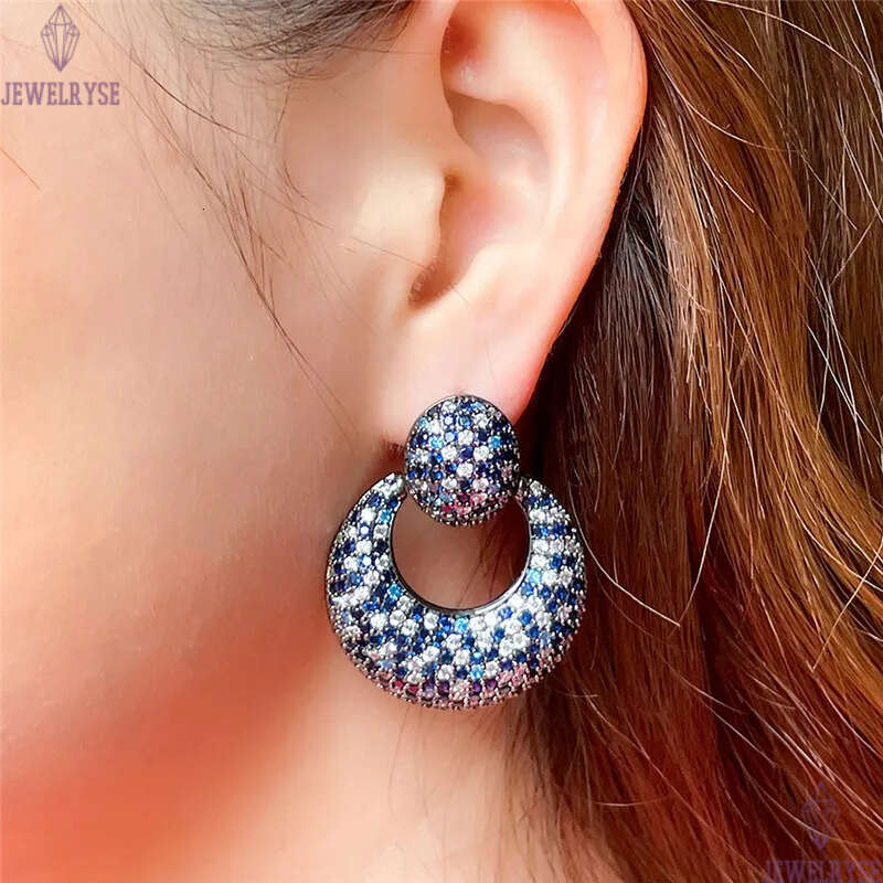 Luxurious french charm big circle diamond earring designer for woman party Full Blue AAA Cubic Zirconia South American Women Silver Earrings Gift Size