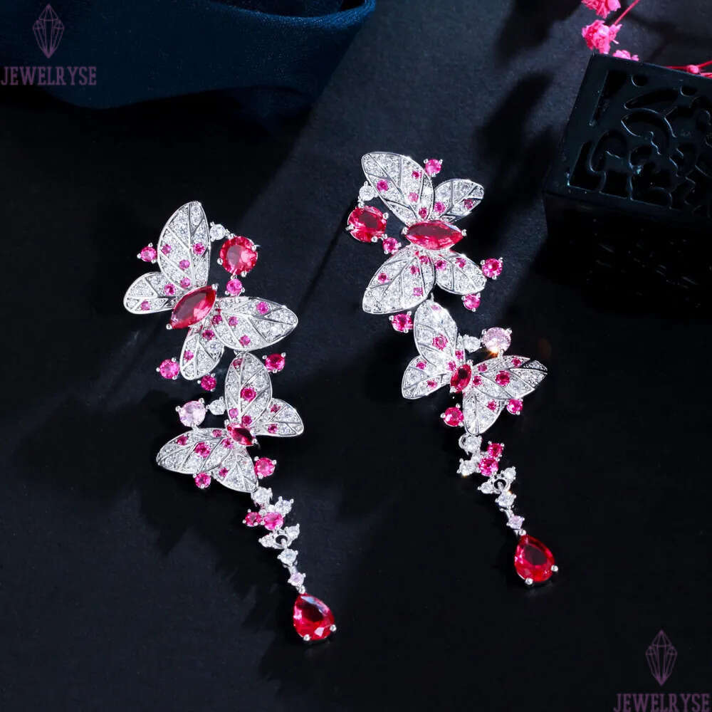 luxury butterfly dangle earring designer for woman S925 post party rose AAA zirconia silver white diamond earrings South American Wedding Engagment Je