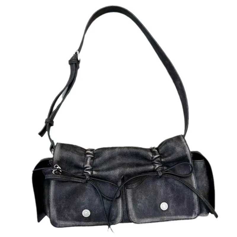 Celebritys same style wasteland style dark versatile pleated drstring handbag 2024 new shoder crossbody wens bag H251205