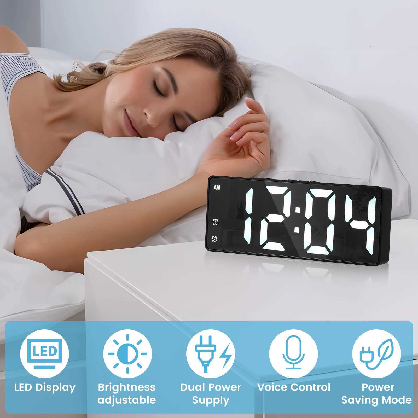 LED alarm clock digital clock voice control adjustable brightness high-definition digital dual power mute living room clock M251205 - view 3