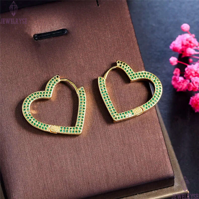 Cute Luxury Heart Designer Hoop Earrings for Women Girls White Blue AAA Cubic Zirconia 14K Gold Plated Copper Earring Party Valentines Day Girlfriend 