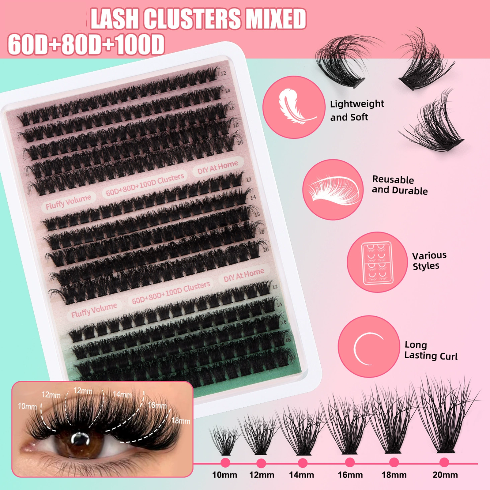 Wholesale Mixed Length Eyelash Cluster Kit, 280Pcs Reusable Fluffy Lashes with Glue, Tweezer, Case - Support OEM & Low MOQ for Dropshipping