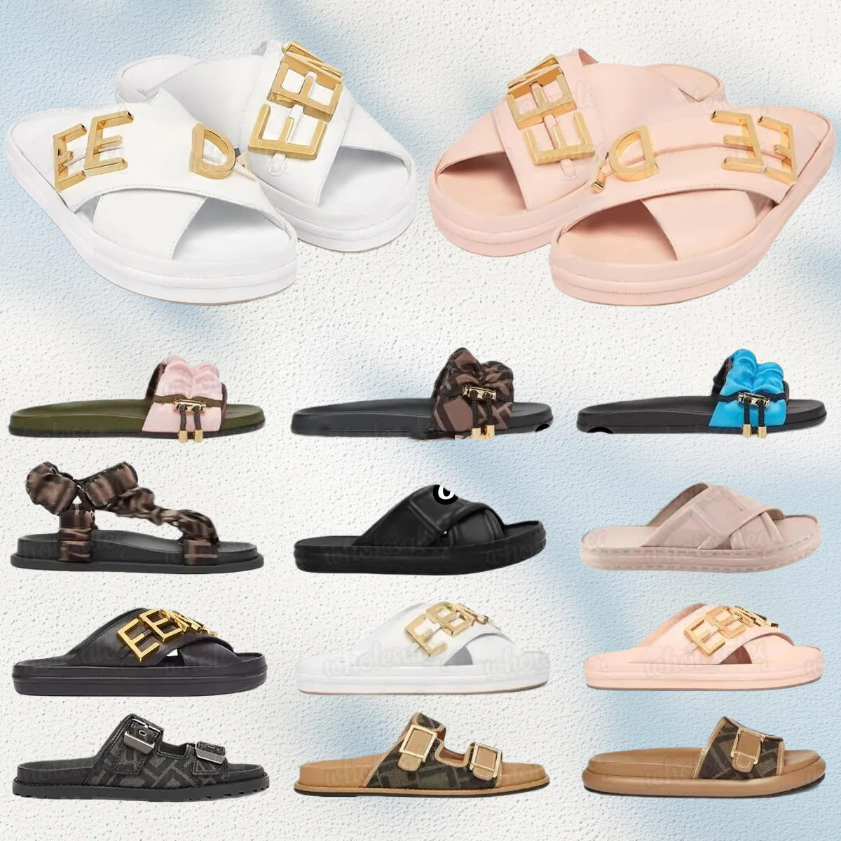 luxury pool slide Designer flat shoe womens summer beach Feel sandal man classic white leather canvas dress sandale outdoor slippers sliders girl mule casual shoes