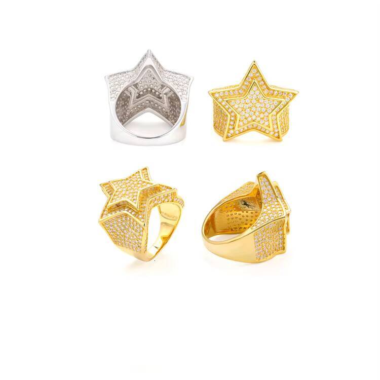 Wholesale Moissanite Ring Men Pentagram Ring Hip-Hop S925 Silver Moissanite Jewelry Star Ring