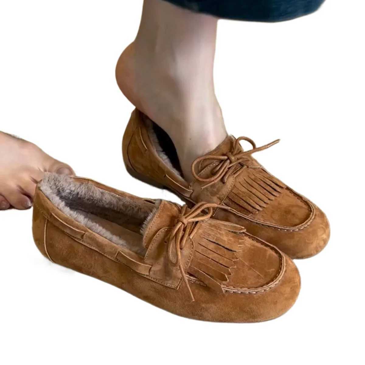 Suede Loafers Shoes Fur Flats Boots Woman 2025 Trend Winter Fashion Designer New Brand Walking Cozy Casual Warm Sneakers Mujer W251205