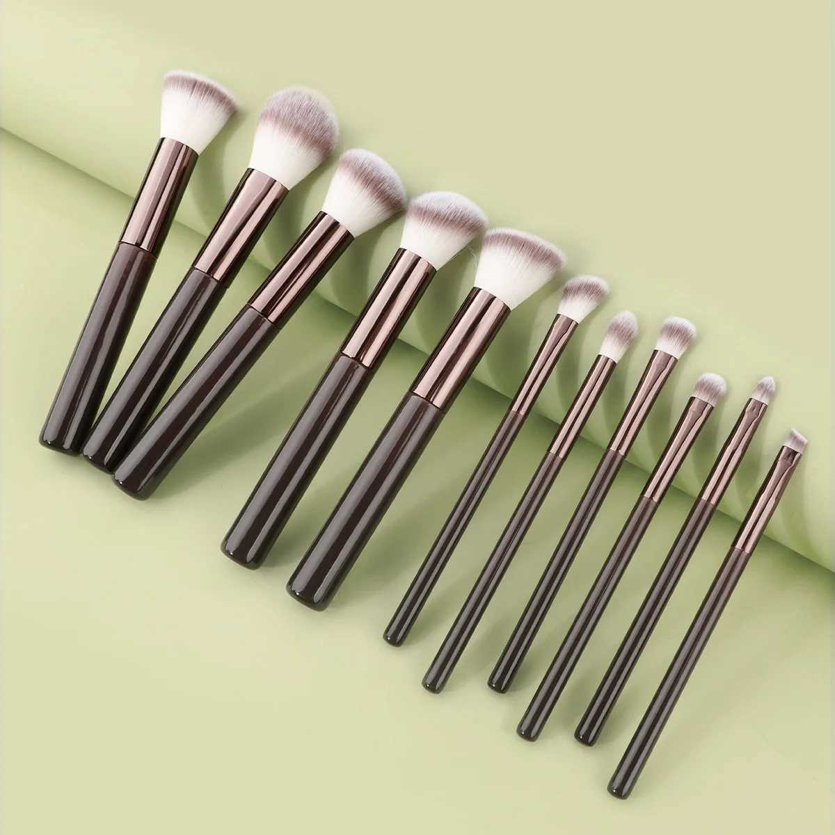 11pcs solid wood handle makeup brush set with Bag three color loose powder brush foundation brush eye shadow brushT251205